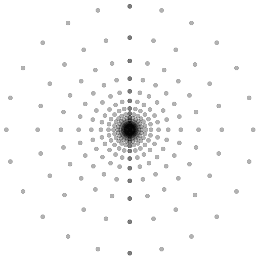 Dots expand from a circular organization to a full grid covering the image. The dots at the center start off more compressed together than the dots at the periphery. All the dots spread out to evenly tile the screen.